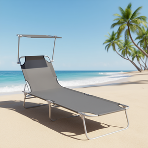 Tumbona Plegable de Aluminio Gris con Toldo, Silla Reclinable para Exteriores - Product Image 2