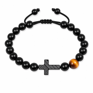 Pulsera <span class=keywords><strong>de</strong></span> Cruz <span class=keywords><strong>para</strong></span> <span class=keywords><strong>Hombre</strong></span>, Cruz con Bandera Americana y Grabado <span class=keywords><strong>de</strong></span> Josué 1:9, Cuentas Negras con Piedra Ojo <span class=keywords><strong>de</strong></span> Tigre, Regalo <span class=keywords><strong>de</strong></span> Joyería Cristiana - Product Image 6