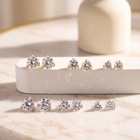 Boucles d'oreilles clous en argent sterling 925 plaqué or 14 carats, zircone cubique ronde 8A, boucles d'oreilles solitaires faites à la main pour femmes