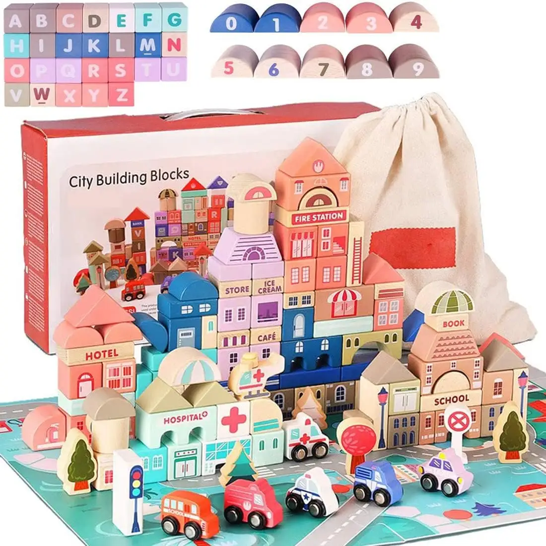 Colorful stacking preschool educational city building sets toys for toddlers boys girls gifts with floor Jigsaw Puzzle