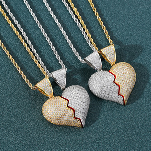 Dos mitades de Heartbreak Combinación Hip Hop Colgante Micro-pavimentado Zirconia Corazón roto Colgante magnético Collar de pareja - Product Image 2