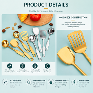 Ustensiles de cuisine miniatures modernes pour enfants : Cuillère en acier inoxydable, spatule à frire, passoire, vaisselle durable - Product Image 3
