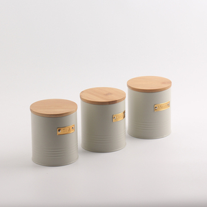 Ensemble de 3 boîtes de rangement en métal pour thé, café et sucre avec couvercle en bambou pour la cuisine - Product Image 6