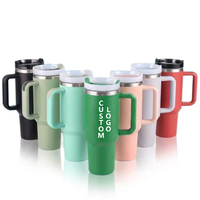 Vaso Térmico de Acero Inoxidable de Doble Pared de 40oz con Logotipo Personalizado H2.0, Taza de Viaje para Cerveza y Café con Asa y Pajita