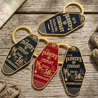 Porte-clés vintage allongé en alliage de zinc émaillé, style motel, avec logo personnalisé palmier et texte anniversaire, vente en gros