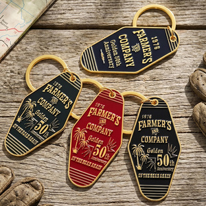 Porte-clés vintage allongé en alliage de zinc émaillé, style motel, avec logo personnalisé palmier et texte anniversaire, vente en gros - Product Image 3