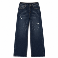 Jeans en denim ample bleu foncé délavé style Y2K pour homme, coupe large, streetwear vintage, pantalon baggy, personnalisable OEM