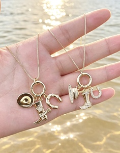 Zircon Jewelry Style Cow Boy Elements Accessories For Women Party Gift Thin <b>Chain</b> Jewelry Pendant Necklace - Product Image 2