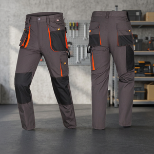 Pantalon de travail cargo gris en polyester pour homme JNA Group, plusieurs poches, genoux renforcés, taille élastique, blocs de couleur, pour usage extérieur - Product Image 3