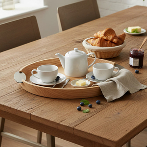 Plateau de rangement ovale en bois de luxe avec poignée en métal, plateau de petit-<span class=keywords><strong>d</strong></span>éjeuner vintage pour table basse, cuisine, organisation de la maison, <span class=keywords><strong>d</strong></span>écoratif - Product Image 4