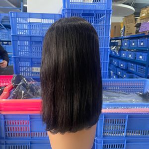 Perruque Sans Colle Noir Naturel Brésilien Lisse <span class=keywords><strong>Coupe</strong></span> Carrée <span class=keywords><strong>Courte</strong></span>, Perruque Lace Closure 6x4 <span class=keywords><strong>Cheveux</strong></span> Humains Pré-Épilés Pré-Coupés Prête à Porter - Product Image 6