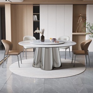 Table à manger ronde design avec un plateau en pierre brillant durable et une base en chrome poli multi-facettes pour <span class=keywords><strong>les</strong></span> meubles <span class=keywords><strong>de</strong></span> maison modernes. - Product Image 4