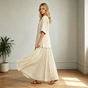 Vestido <span class=keywords><strong>de</strong></span> Dos Piezas Color Albaricoque <span class=keywords><strong>de</strong></span> Alta Calidad <span class=keywords><strong>para</strong></span> Mujer, Vestido Maxi con Cuello en V, Botones al Frente, Plisado, <span class=keywords><strong>Elegante</strong></span>, Minimalista, <span class=keywords><strong>para</strong></span> Vacaciones - Product Image 6