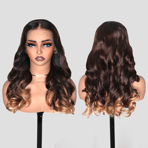 T1BT4T27 #   Perruques sans colle à ondulations lâches en <span class=keywords><strong>cheveux</strong></span> humains, perruque à dentelle frontale 13x4 avec nœuds décolorés, raie classique et mèches ombrées - Product Image 5