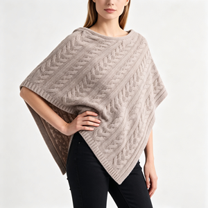 Châle-couverture en tricot torsadé chic et personnalisé pour femme, couleur unie, col rond, style cape triangulaire, idéal pour l'automne et les tenues décontractées - Product Image 1