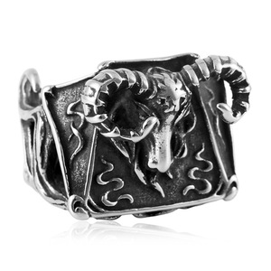 yunnique Men's <b>Titanium</b> Steel Ram <b>Ring</b> Silver Animal Geometric Design Fashion Jewelry Gift - Product Image 3