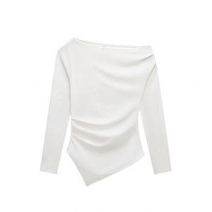 デザイン女性非対称弾性ブラウスビンテージ長袖女性シャツブルサトップス - Product Image 6