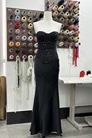 Ensemble de deux pièces élégant pour femmes, robe maxi sirène en satin à dos orné de perles, sans bretelles, avec corset à lacets