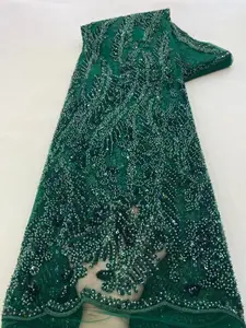 Işlemeli dantel örgü pullu boncuk tüp kumaş afrika kumaş düğün elbisesi