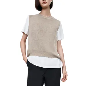 Design a strappy sweater vest women crew-neck sleeveless fashion knit vest