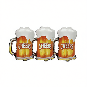Ballons en aluminium en forme de chopes de bière pour fête, 27x40cm, motif 'Cheers', décorations de fête - Product Image 2