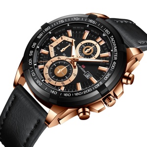 Montre à quartz pour homme de luxe de haute qualité avec logo personnalisé, boîtier en alliage d'acier inoxydable, cadran en verre, bracelet en cuir, calendrier professionnel - Product Image 1