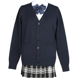Cardigan en tricot à col en V pour filles avec poches, manteau uniforme scolaire à manches longues, style classique - Product Image 1