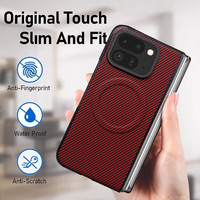 Casing Magnetik untuk Google Pixel 11 10 9 Pro Lipat, Kulit Polos Tekstur Serat Karbon, Penutup Pengisian Daya Nirkabel, Pelindung Anti Benturan