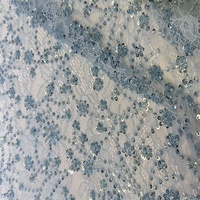 Superbe Tissu de Mariée Brodé de Luxe Style Dubaï, Tissu à Paillettes Bleu Perlé pour Robe de Mariée, Vente en Gros