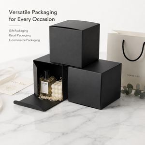 Boîte cadeau élégante noire mate à couvercle rabattable avec impression personnalisée, format sur mesure, pour présentation de marques de luxe en vente au détail - Product Image 3