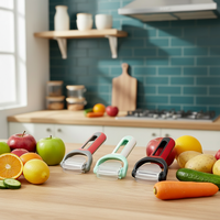 Sun Well 4-in-1 handmatige roestvrijstalen mesjes plastic PP groente- en fruit schiller 360 graden multifunctionele roterende keukenhulp