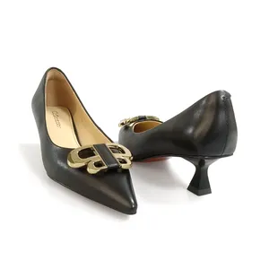 Hakiki deri ayakkabı kadın kare topuk klasik ofis bayan resmi elbise ayakkabıları özel etiket yüksek topuklu