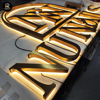 Logotipo 3D LED Iluminado Personalizado de Acero Inoxidable para Empresas de Lujo, Resistente al Óxido, con Retroiluminación Dorada y Acabado Metálico