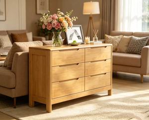 Modern Solid Wood <b>6</b>-<b>Drawer</b> Living Room Cabinet Scandinavian Style Storage Furniture for Home Use - Product Image 1