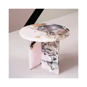 SHIHUI Pedra Natural Ágata Móveis Personalizado Sala Sofá Lado Centro Design De Luxo Moderno Rosa Onyx Mármore Mesa De Café