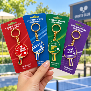 custom Table Tennis Paddle Keychains Zinc Alloy Metal Enamel Sport Souvenir Fashion Round Shape Hard-Wearing OEM ODM wholesale - Product Image 2