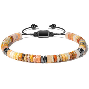 Pulsera Ajustable con Cuentas, Diseño Geométrico Unisex, Mezcla de Piedras Negras y Grises, Joyería de Regalo, Origen Yiwu AD1212 - Product Image 4