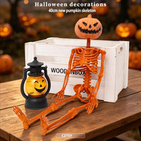 Nouvelle décoration d'Halloween transfrontalière : Tête de citrouille squelette de 40 cm pour maison hantée, simulation d'activité
