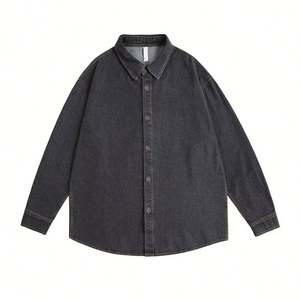 New Wholesale Custom Logo Streetwear Casual <b>Denim</b> <b>Shirt</b> 100% Cotton Vintage Washed Eco-Friendly Anti-Pilling Print - Product Image 3