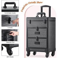 Chariot de beauté professionnel trousse de maquillage sur roues verrouillable boîte cosmétique noire mallette de rangement pour outils à ongles avec 2 tiroirs