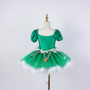 Vestito Tutu da Balletto per Bambine a Tema Albero di Natale, con Paillettes Verdi e Maniche a Sbuffo, Costume per Spettacoli Teatrali - Product Image 5