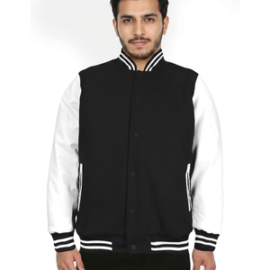 Chaqueta de Béisbol Universitaria Personalizada para Hombre 2020, Estilo Bomber Largo con Letras Bordadas, Cuello Alto, Color Negro Liso para Otoño e Invierno - Product Image 1