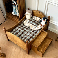 Vintage Massivholz-Hundebett mit Großem Raum, Leiter-Verbindungsschutz-Design, Ganzjährig Nutzbar, Rechteckig mit Abgerundeten Ecken