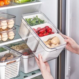 Fridge Plastic Fresh-keeping Box <b>Stackable</b> Kitchen Fridge Drawer Organizer <b>Food</b> <b>Container</b> <b>Food</b> <b>Storage</b> Box With Drain Tray - Product Image 1