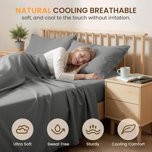 Cooling & Silky Ultra <b>Bamboo</b> Polyester Blend Fabric Deep Fitted <b>Sheet</b> Set 4pcs Extra Deep Pocket Queen Bed <b>Sheets</b> - Product Image 2