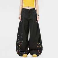 Pantalon cargo unisexe style universitaire américain à imprimé dessin animé, coupe large, design mignon, marque tendance