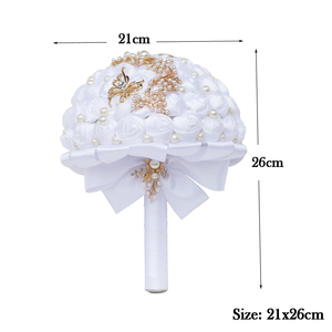 Bouquet de Mariée en Polyester avec Perles, Strass et Fleurs de Rose en Forme de Papillon pour Mariage, Fête et Décoration de Demoiselles d'Honneur - Product Image 2