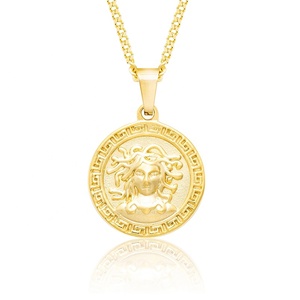 Gemnel Brass Hip Hop Men Jewelry Curb Link Chain <strong>Medusa</strong> Coin 18k Gold <strong>Necklace</strong> - Product Image 3