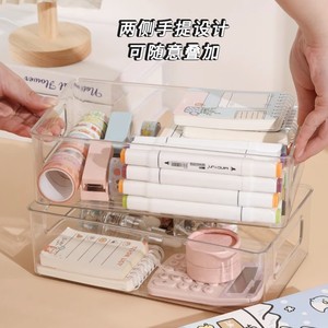 Transparent <b>Stackable</b> Desktop <b>Storage</b> Box With Handles Cosmetic Organizer Drawer <b>Storage</b> <b>Container</b> For Makeup And Office - Product Image 1