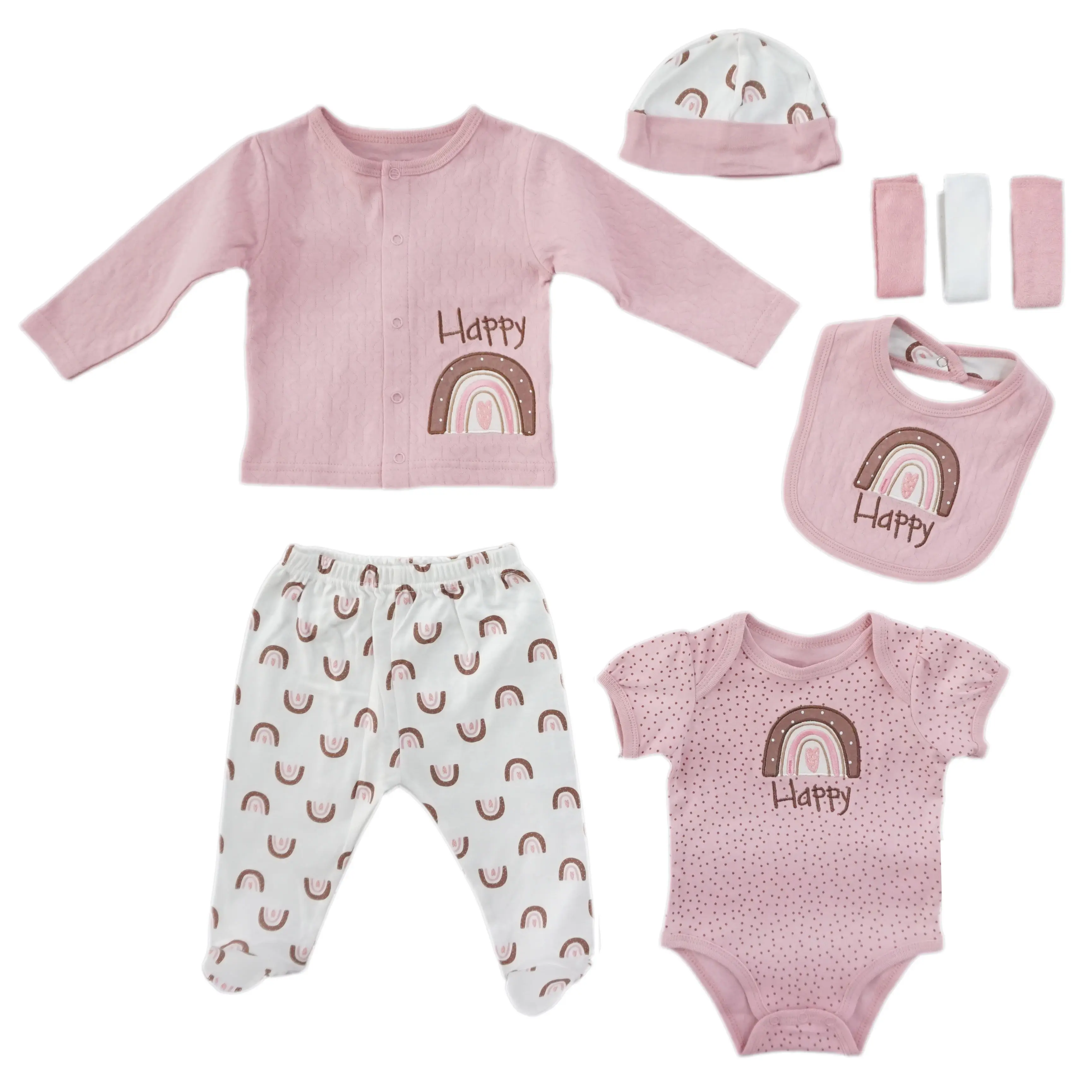 Baby tücher 0 bis 6 Monate 100% Baumwolle 8-teiliger Umschlag für ein Neugeborenen-Set Baby-T-Shirt und Hose mit Hut Lätzchen Gesichts tuch